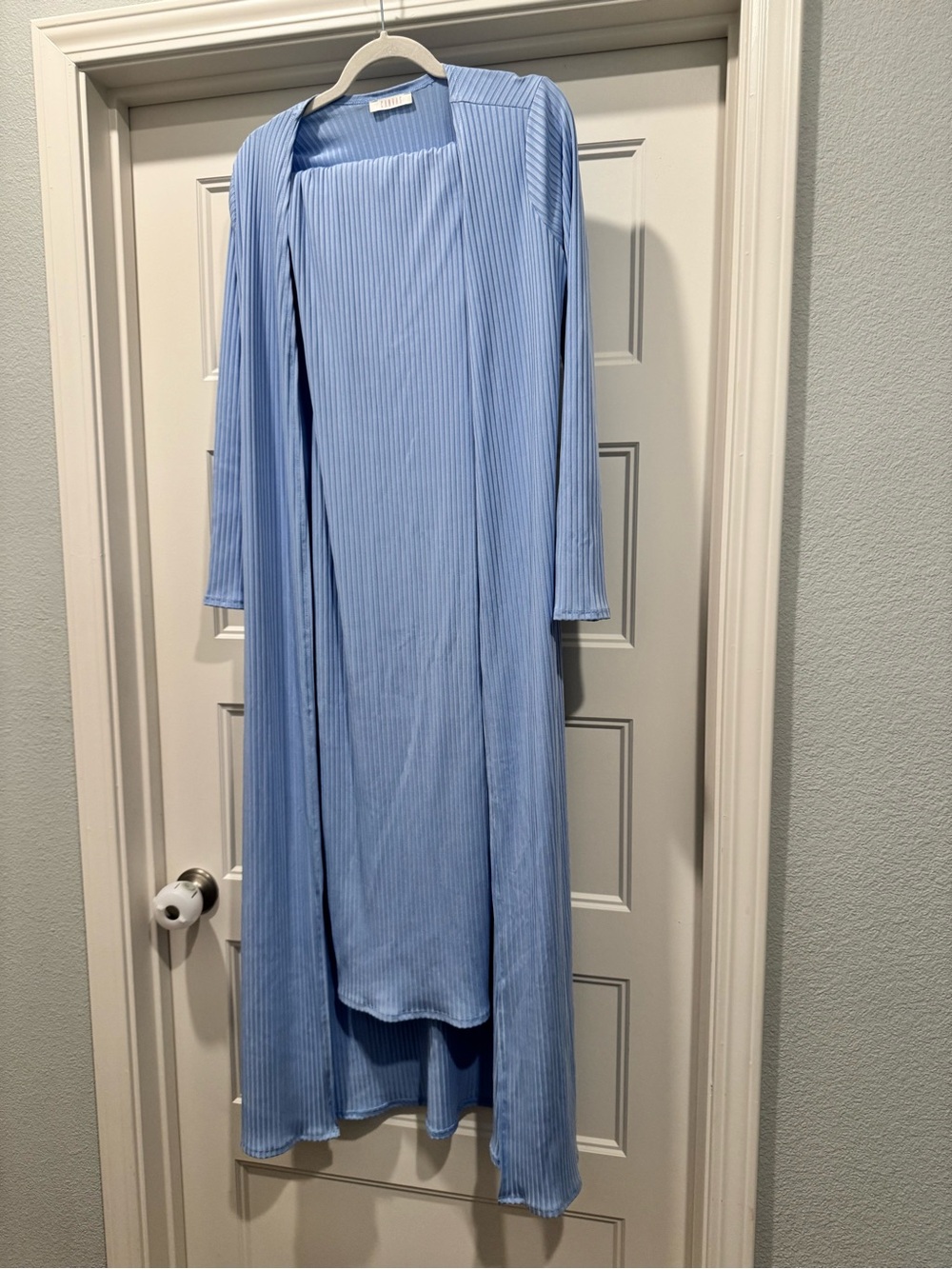 Light Blue Ribbed Women's Robe & Gown Set